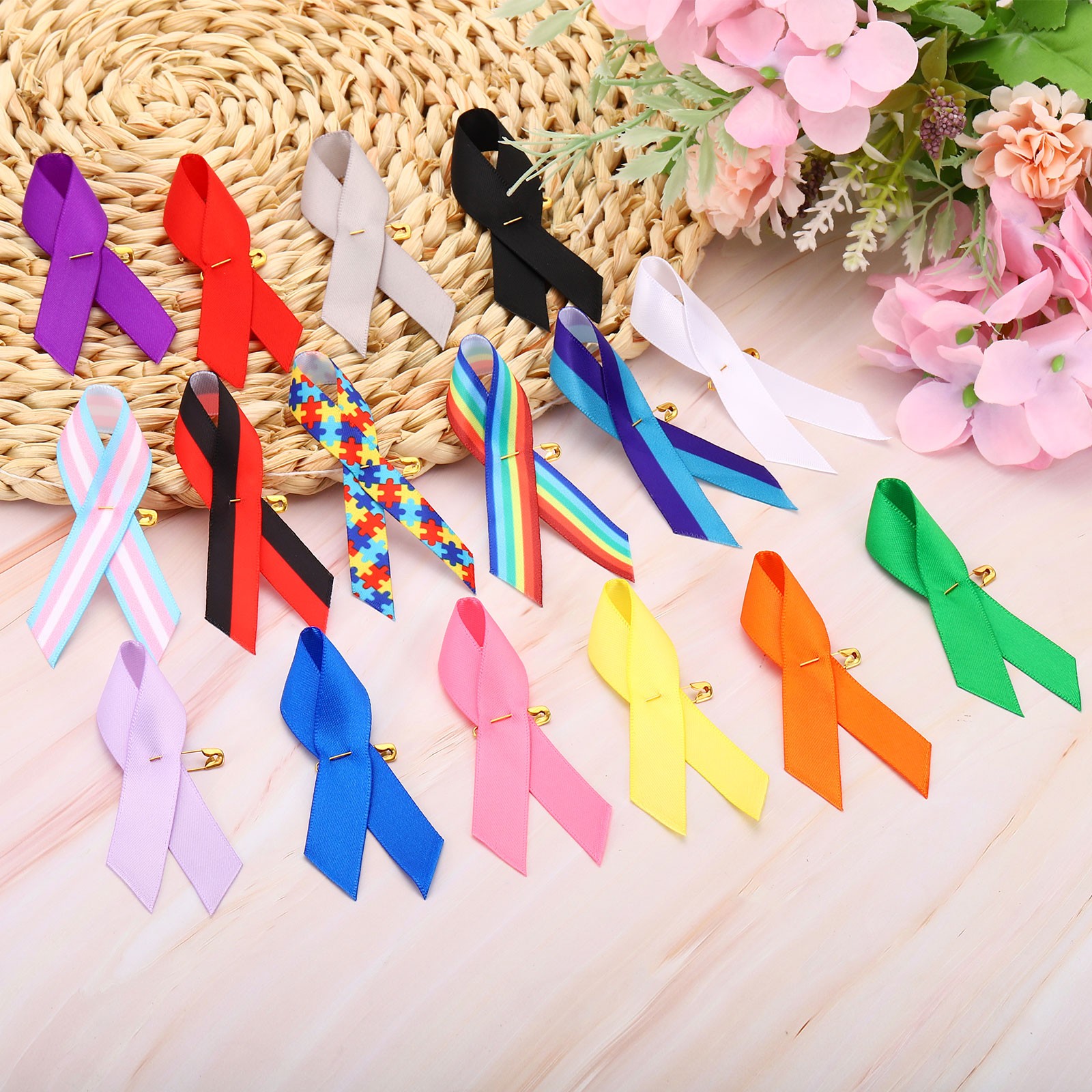 50 Pieces Orange Polyester Ribbon Satin with Safety Pins