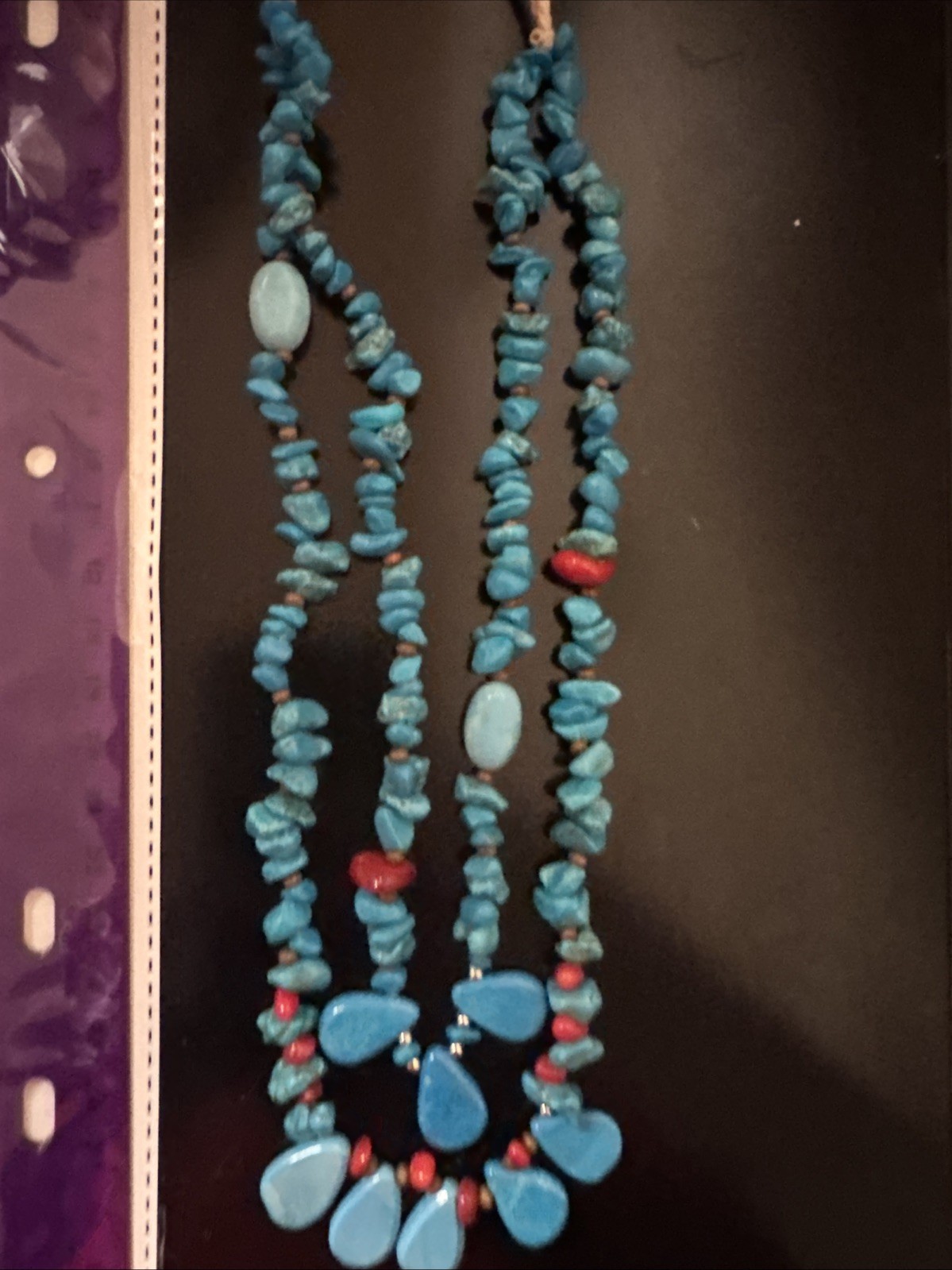 Red Coral And Turquoise Double Stranded Beaded Necklace