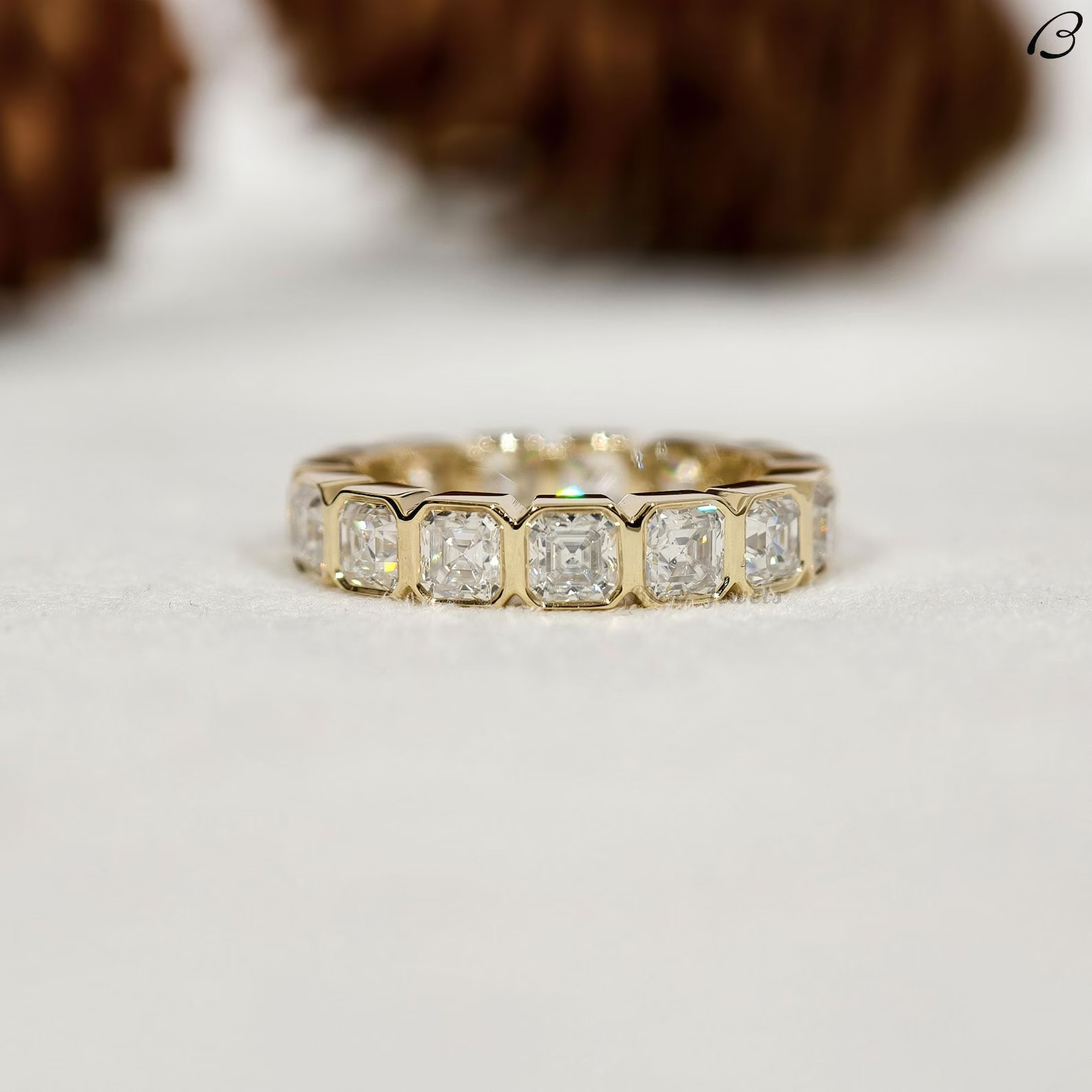 2.80 Ct Asscher Simulated Diamond Full Eternity Band Ring 14k Yellow Gold Plated