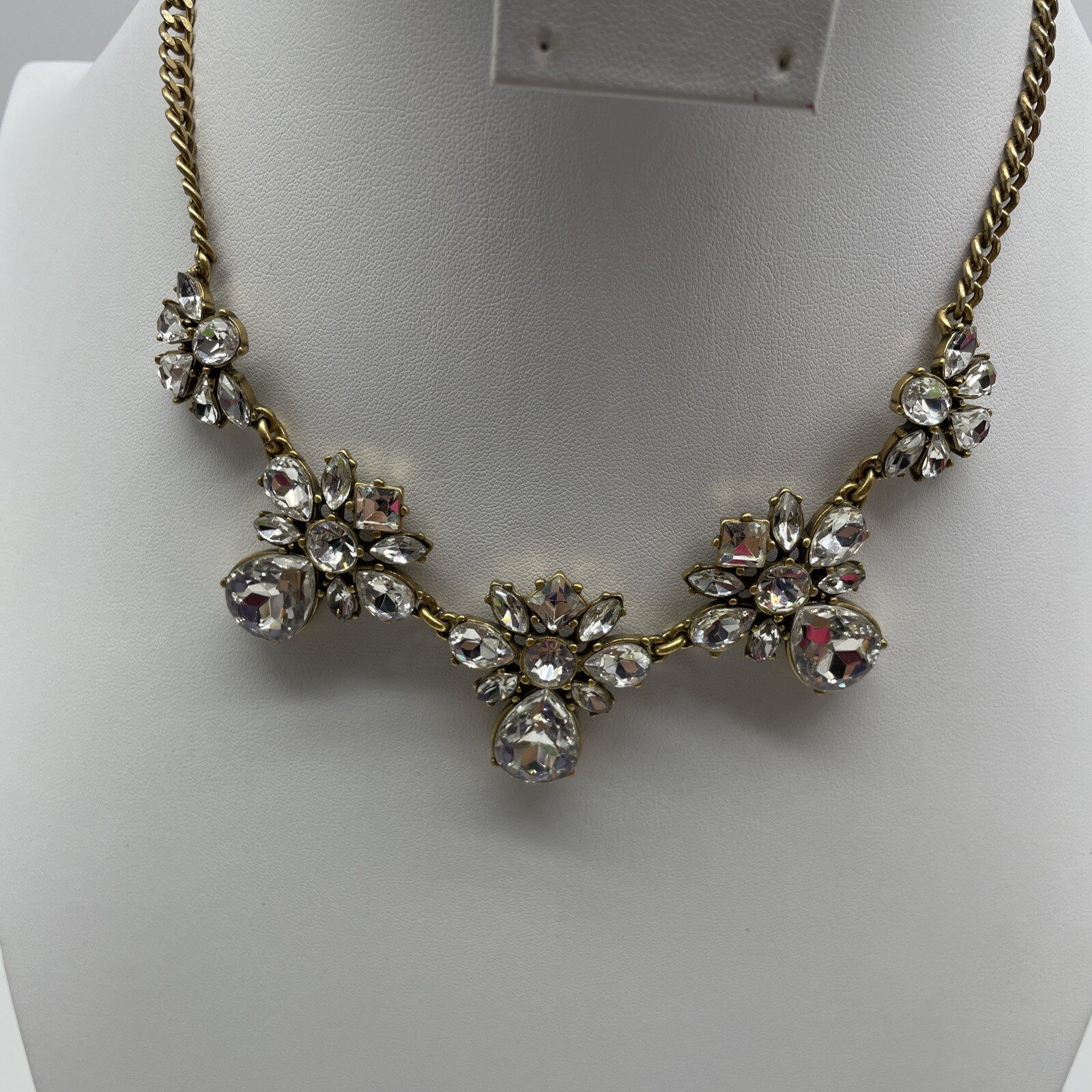 J Crew Necklace Bling Statement Goldtone Clear Rhinestone 16” W/3” Extender