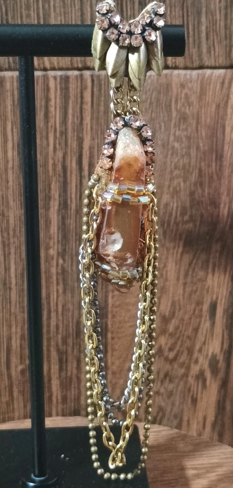 Deepa Gurnani AB Crystal Pink Rhinestone Gold Silver Tone Chain Earrings