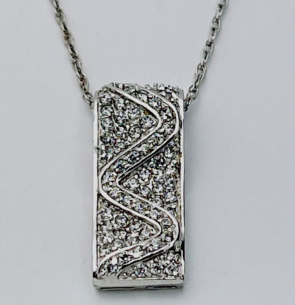 DaneCraft Tarnish Free 925 Sterling Silver 5.4 Gram 64 CZ Bar Necklace 18”