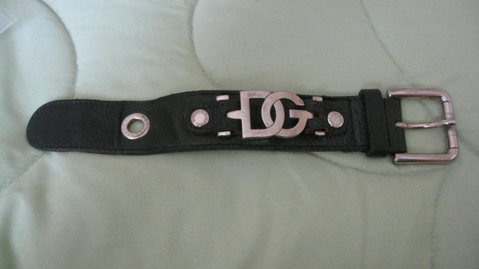 DOLCE & GABBANA Men Black Leather Silver Tone Logo Bracelet 9