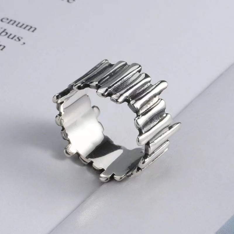 Silver Plated Textured Bar Adjustable Open Ring Modern Women’s Statement Ring