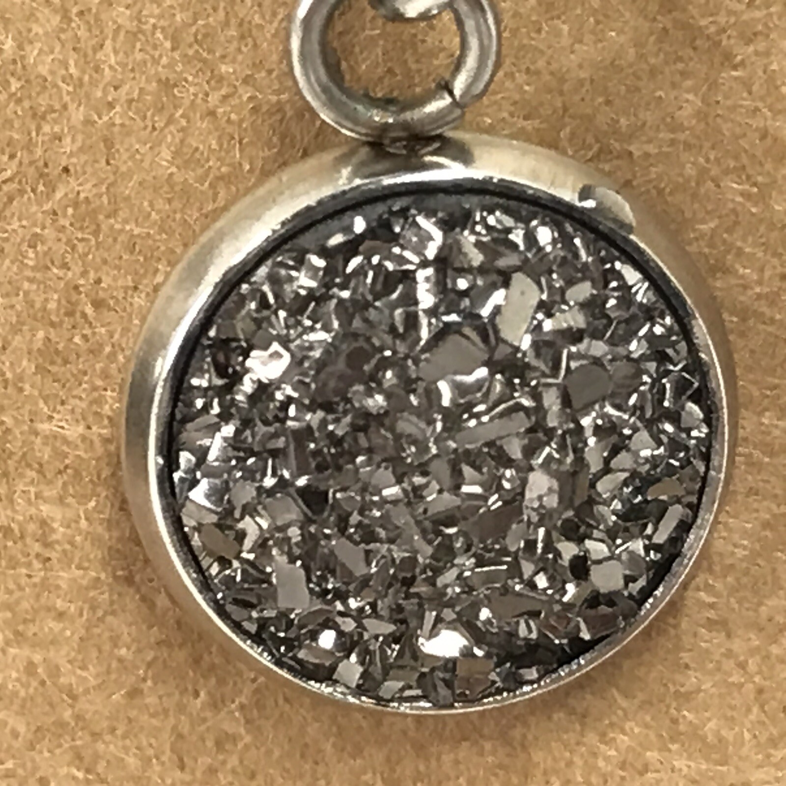 Grey Druzy Earrings Sparkle Lightweight Faux Stone Gray 1″ Long Silver Tone E