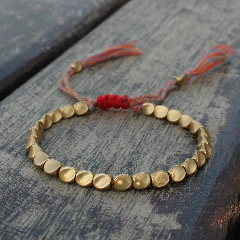 Handmade Tibetan Buddhist Copper Faceted Bead Cotton Lucky String Bracelet Gifts