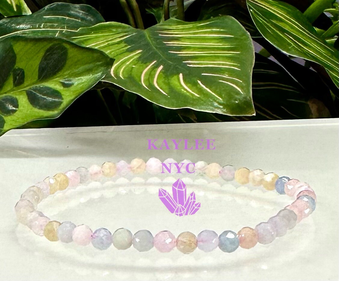 Wholesale 6 Pcs Natural Morganite 4mm Faceted 7.5” Stretch Bracelet