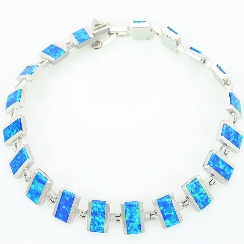 Vikoly Blue/White/Orange/Pink Oval 925 Sterling Sliver Fire Opal Bracelet 18cm