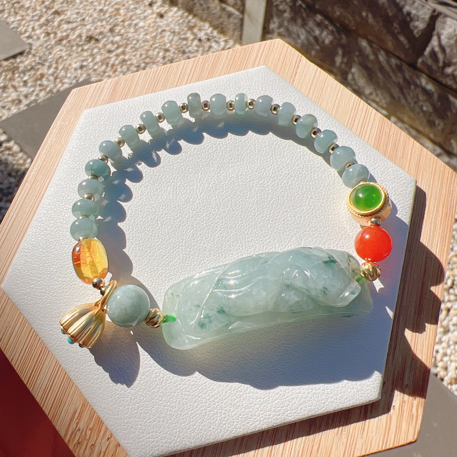 Beautiful Natural Burma Jade Ice Jade Beaded Bracelet with Pixiu