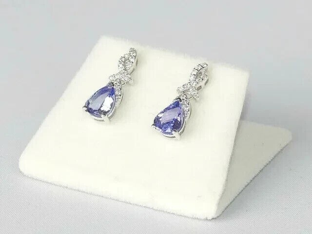 2.20Ct Pear Cut Simulated Tanzanite Drop/Dangle Earrings 14k White Gold Plated