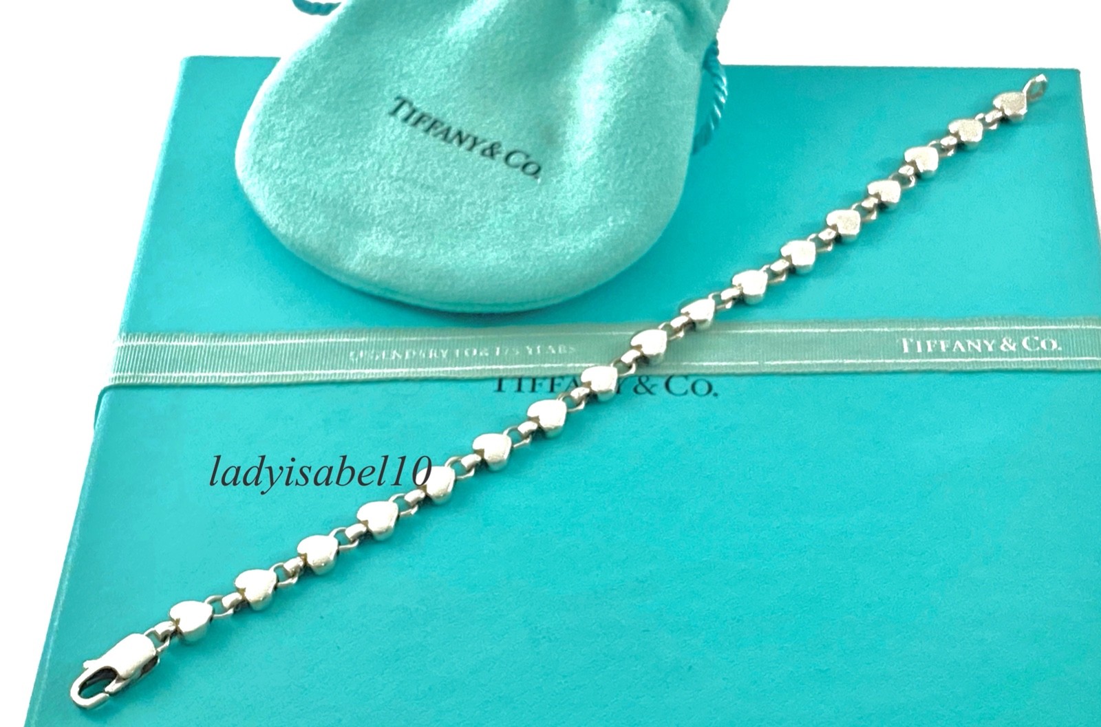 7.4″ Tiffany & Co. Continuous Heart Bracelet Sterling Silver w/ Pouch – Vintage