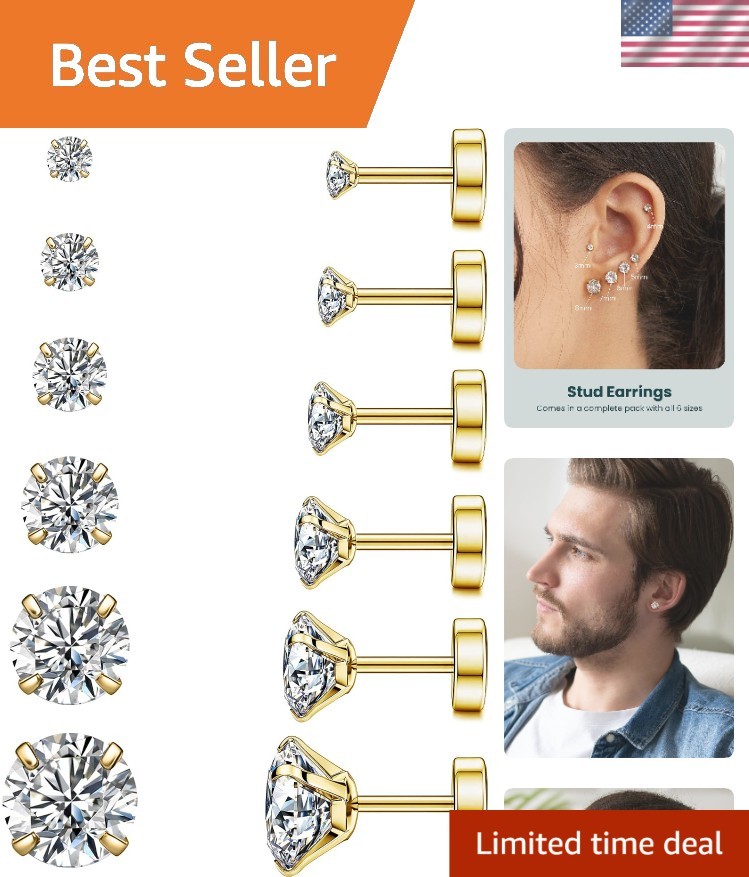 Elegant Multi-Size Gold Stud Earrings in 18K – Perfect for Sensitive Skin