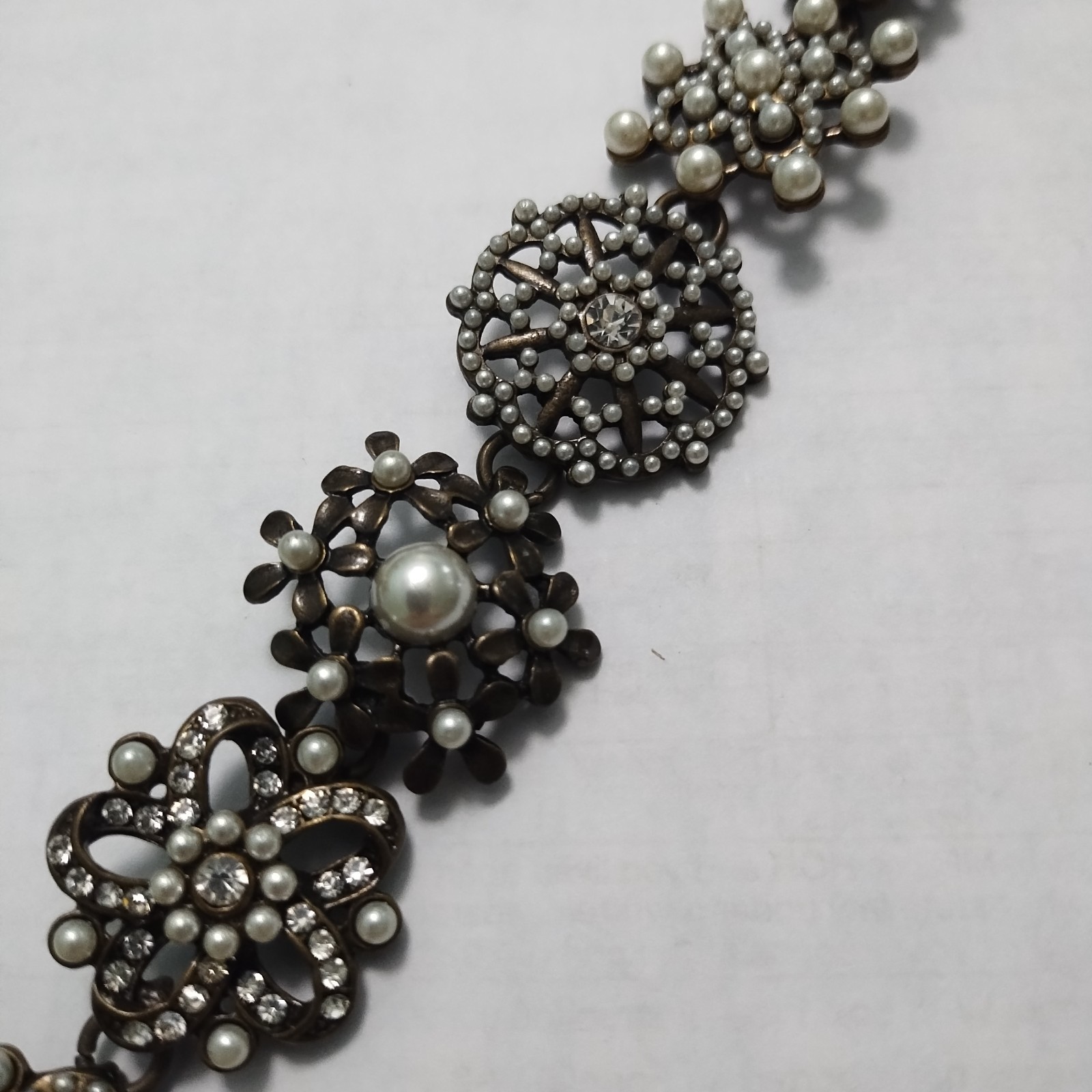 Plunder Design Signed Clear Rhinestone and Faux Pearl Bracelet with Extender