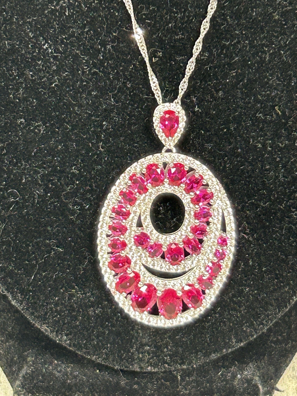 JTV Red Lab Created Ruby Rhodium Over SIlver Pendant And Chain