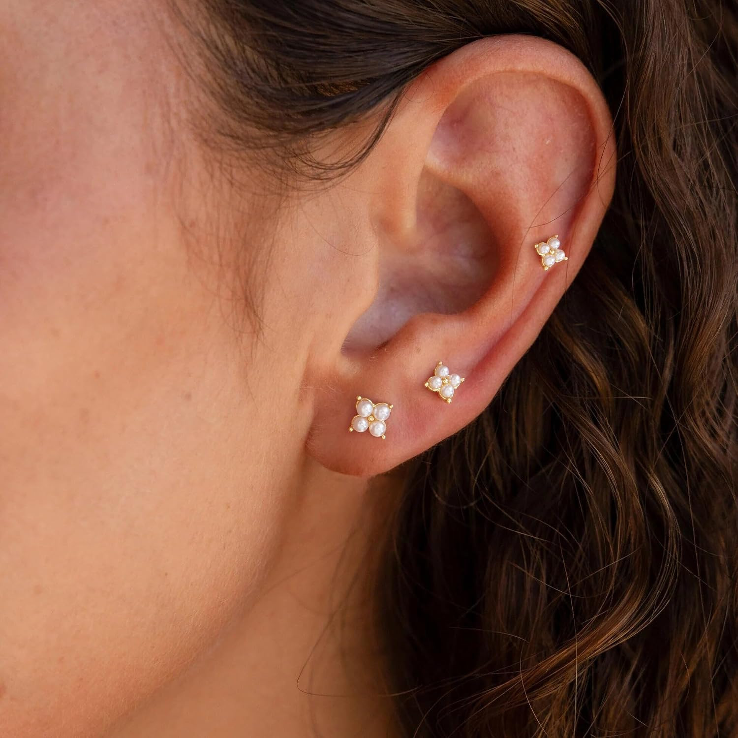 3 Pairs Small Flat Back Stud Earrings for Women-14K Gold Plated Hypoallergenic D