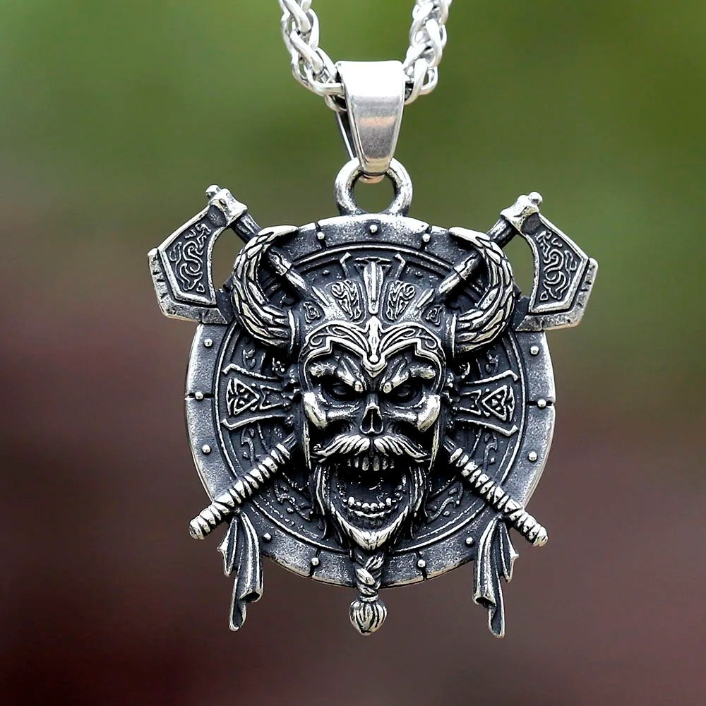 Viking Warrior Skull Necklace Stainless Steel Necklace