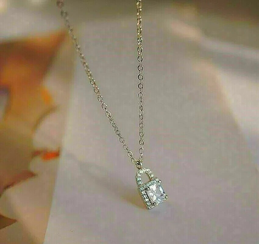 0.50 Ct Round Cut Simulated Diamond Women’s Lock Pendant 14K White Gold Plated