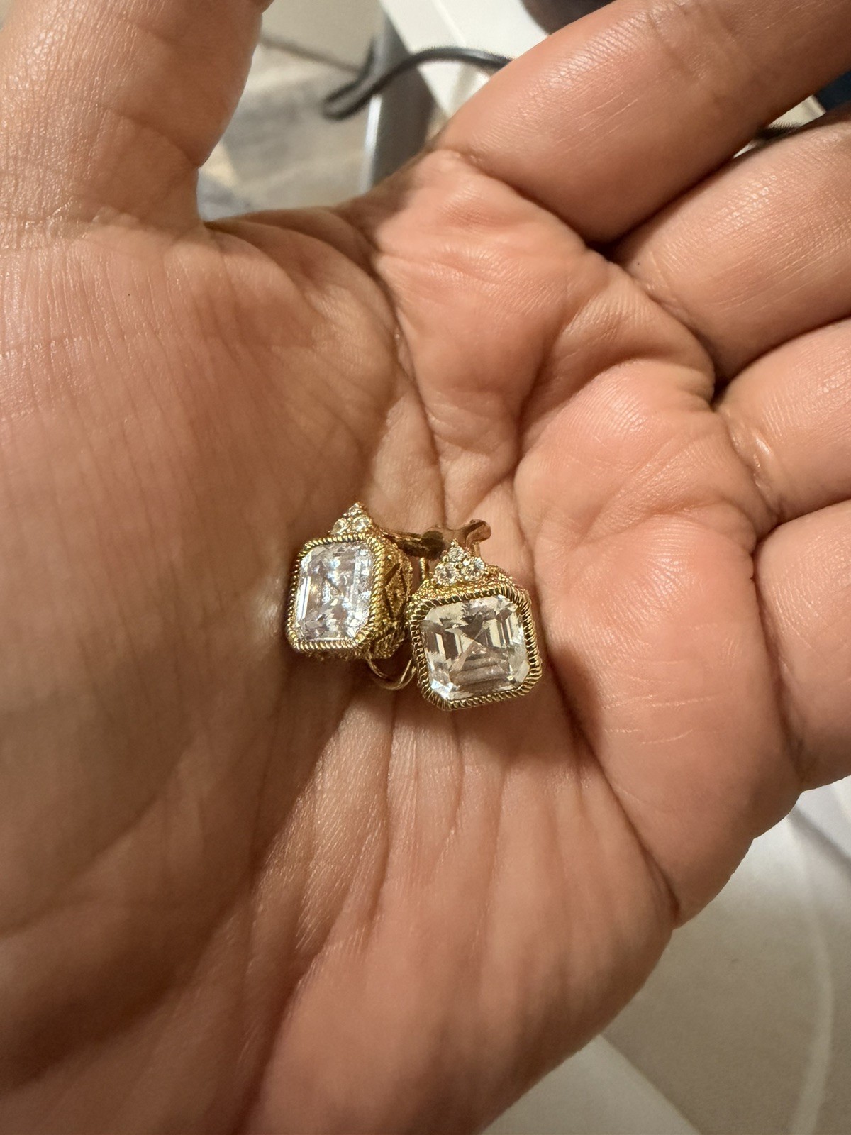 Judith Ripka Gold Vermeil 925 Sterling Silver Square CZ Omega Back Earrings 6.5g