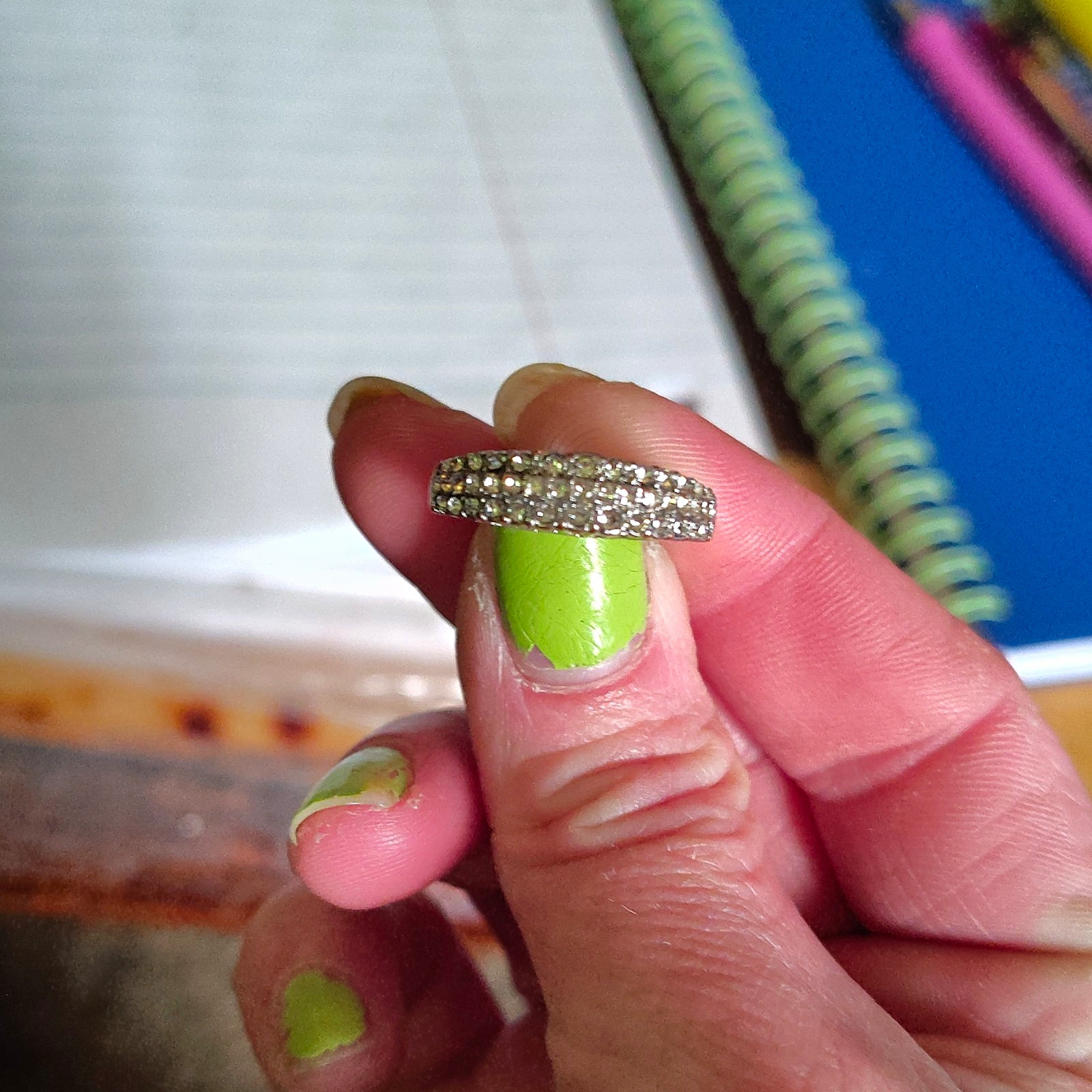 Silver Tone Metal Pavé Set White/Clear Round Stone Band Ring Size 5