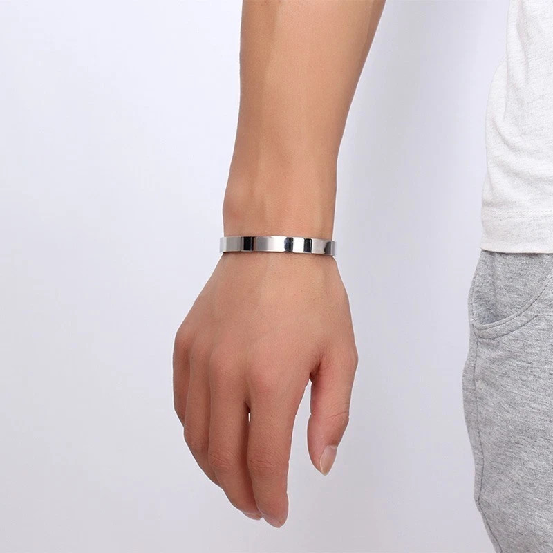 Stainless Steel Mens Cuff Bracelet 6mm Cool Open Metal Cuff Bangle Men Women USA