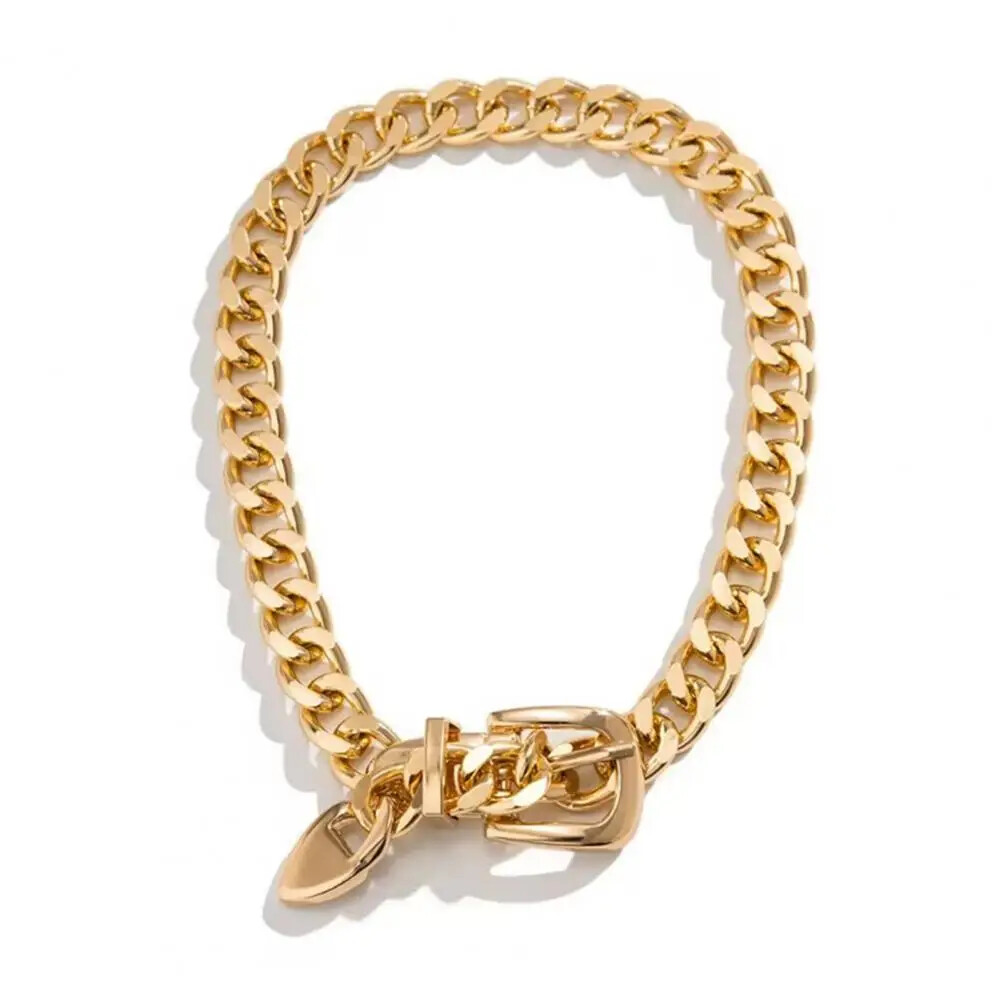 Women’s Belt Buckle Cuban Chunky Choker Necklace Silver Gold 88-1