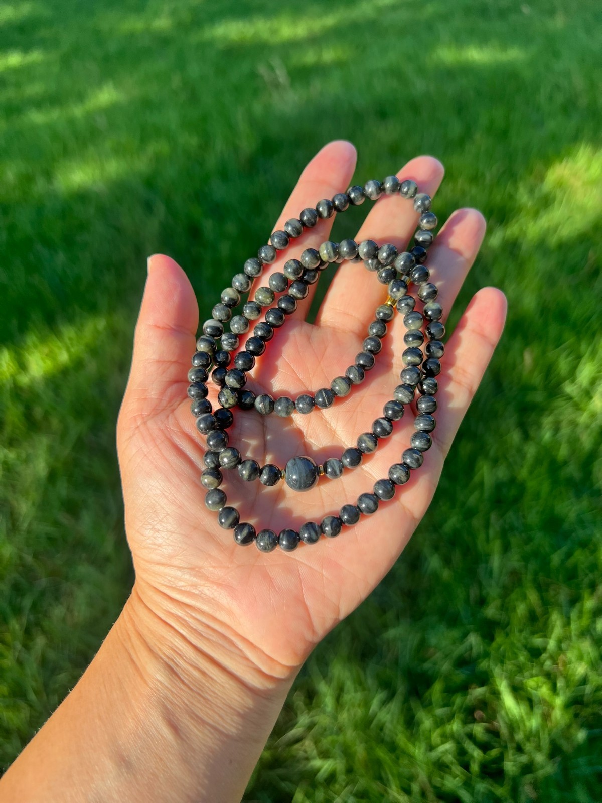 Genuine Qinghua Nephrite Jade 6mm Bead 24.5″ Necklace H56 b