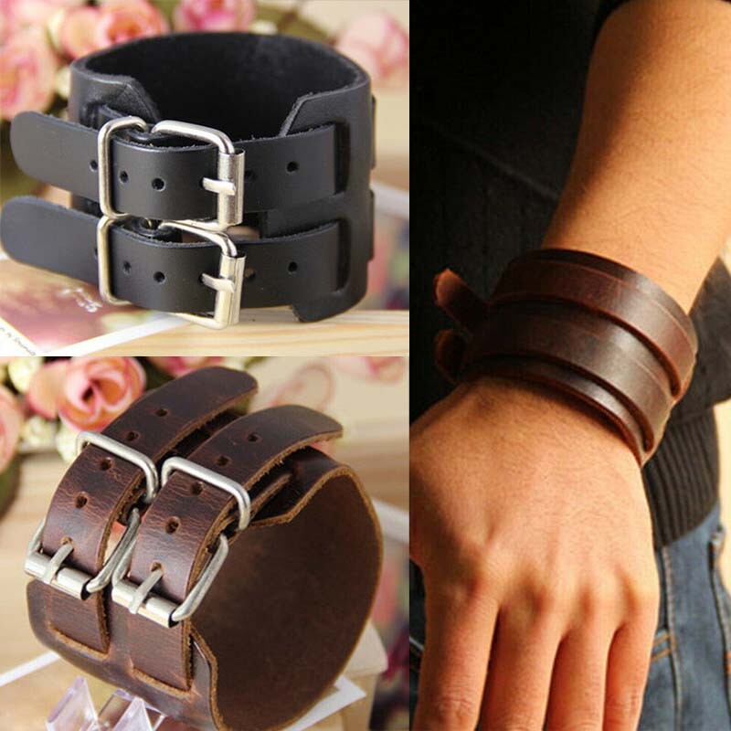 New Leather Braided Mens Women Punk Adjustable Bracelet Wristband Bangle Cuff US