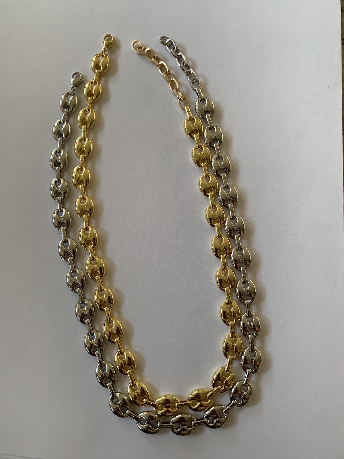 14k yellow gold Plated Puffy Puffed Anchor Mariner Link Chain Necklace 1cm
