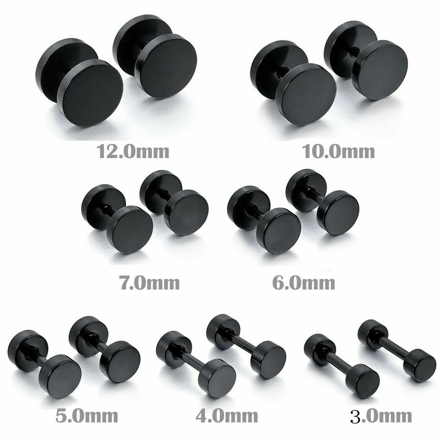 1Pair Stainless Steel Stud Earrings Faux Gauges Ear Tunnel Earring for Men Women