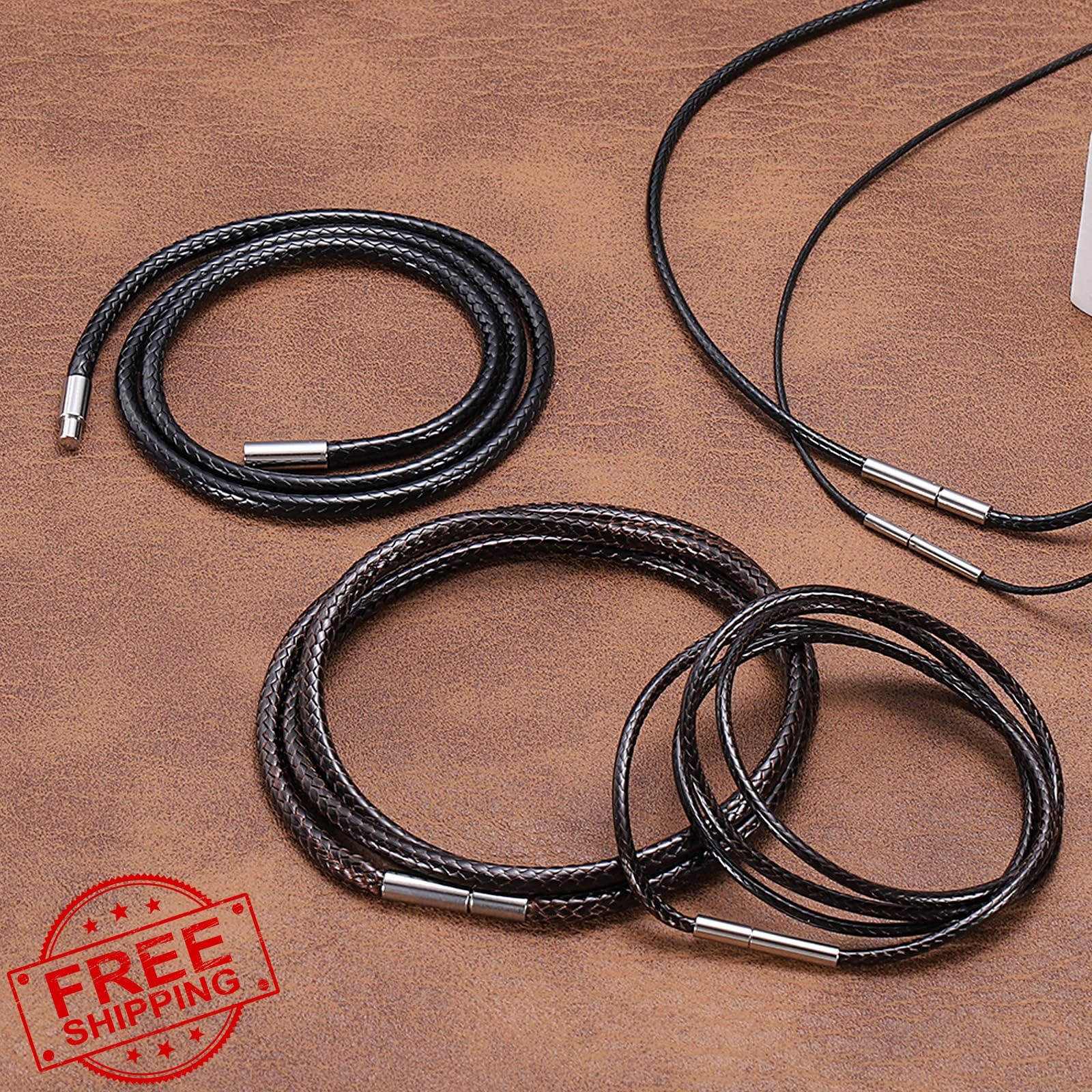 uxcell black leather cord necklace 2mm 18″