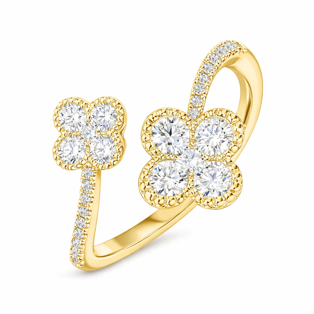 925 Sterling Silver Flower Ring|White Blue CZ Floral Open Band Statement Jewelry