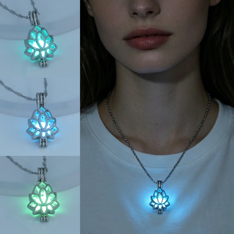 3Pcs Luminous Lotus Pendant Necklace Hollow Necklace Female Jewelry