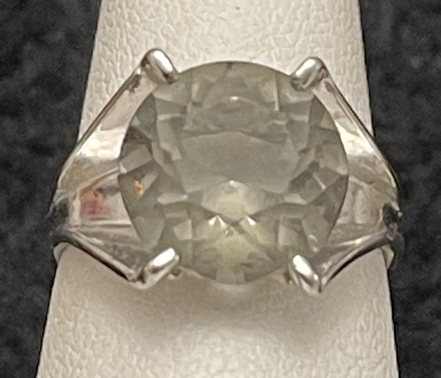 18k HGE White Gold Plated Ring 10mm Solitaire Setting 2.9g Sz 6 Vintage