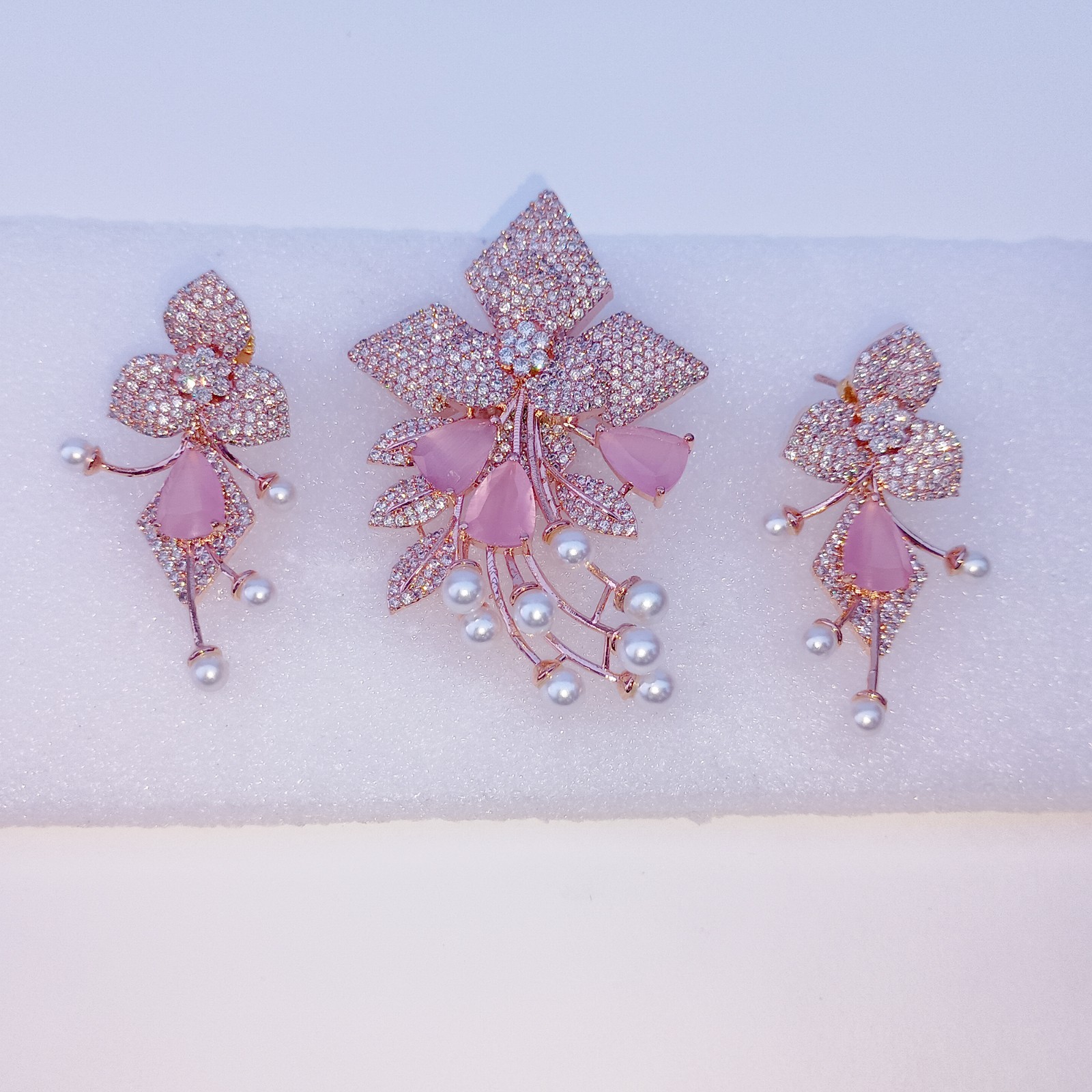 Multi Stone & Cubic Zirconia Pendant -Stud, Wedding Gift, South Indian Jewelry