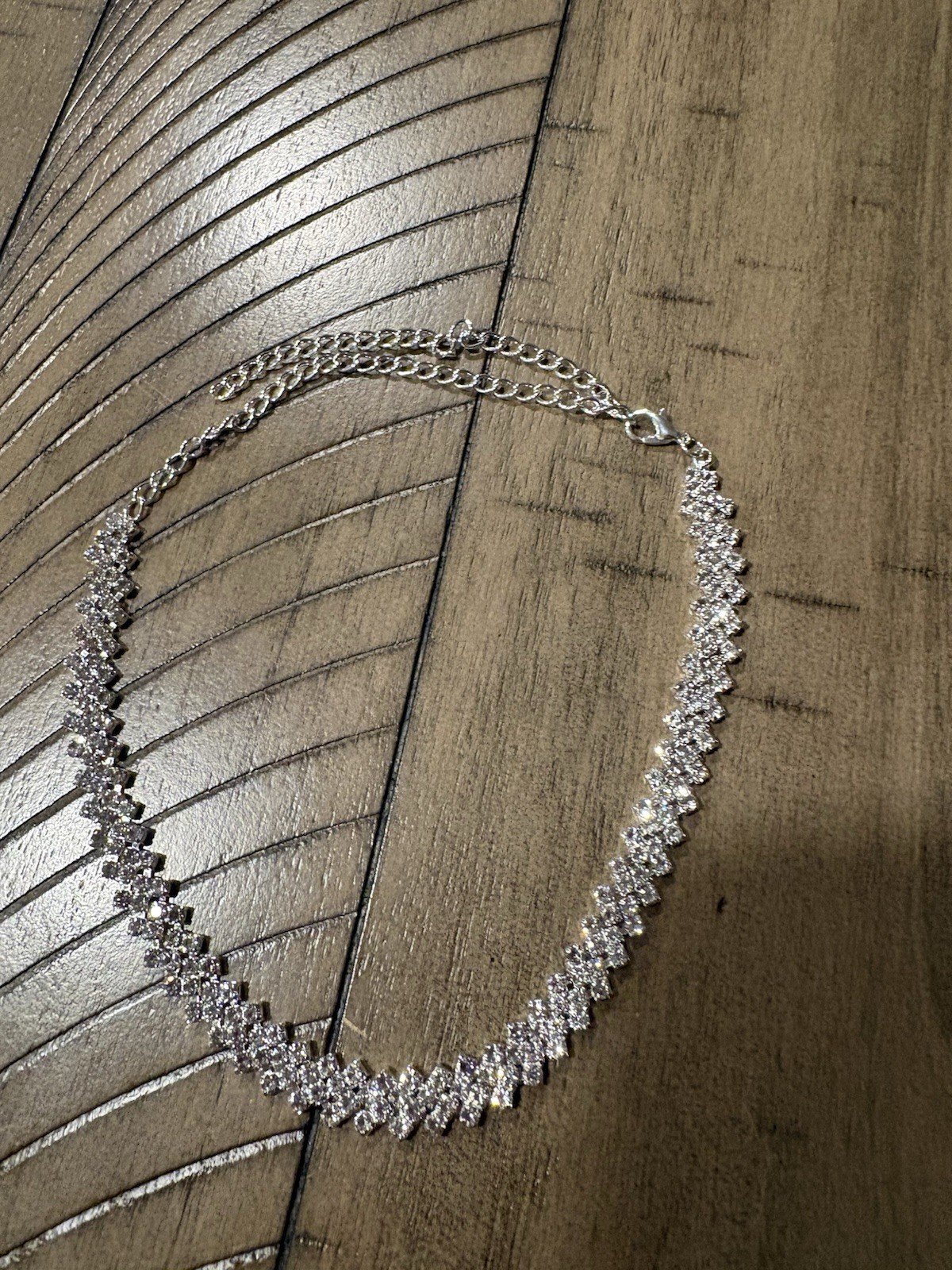 Silver Crystal Tennis Chain Necklace Round Prong Set Lobster Clasp 16.52in