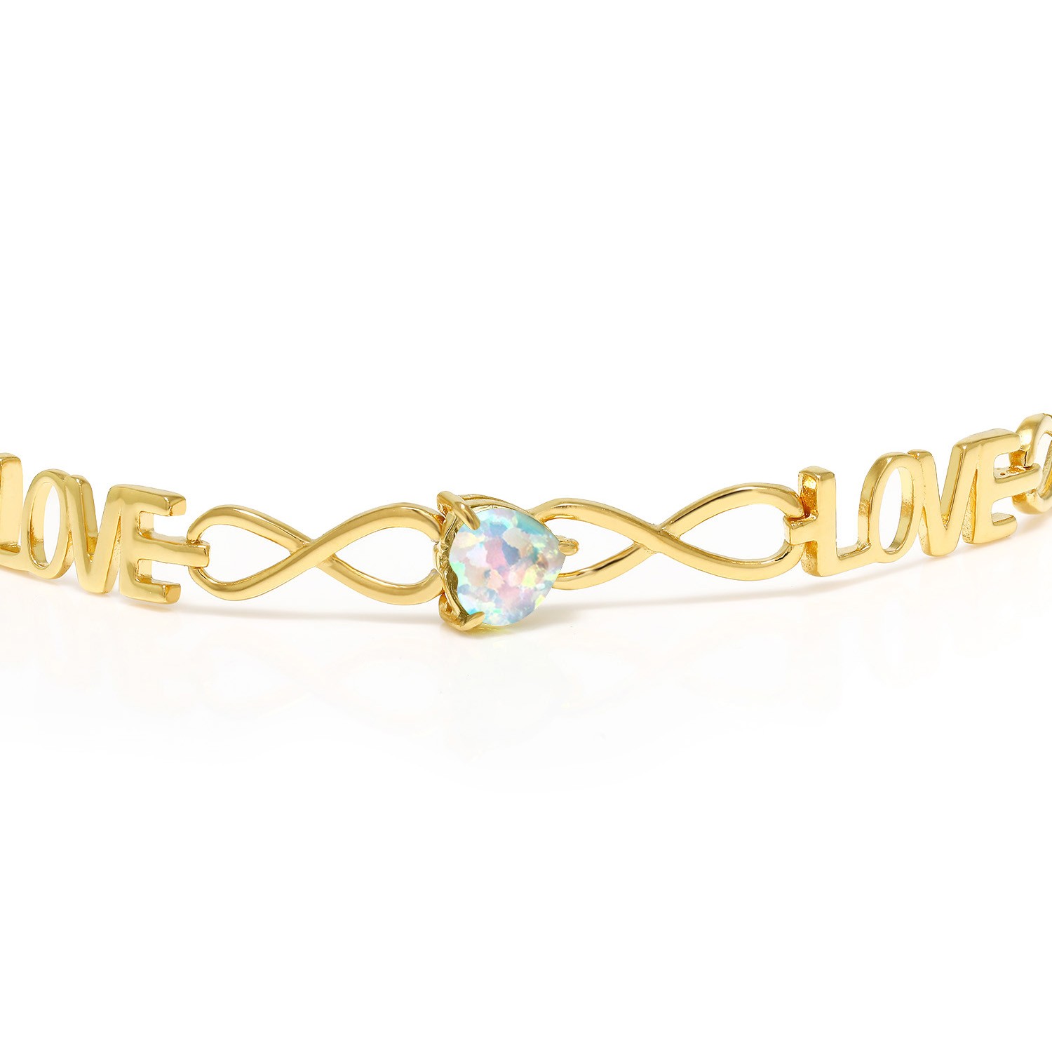 Heart Shape Simulated Opal 18K Yellow Gold Plated Silver Infinity Love Bracelet