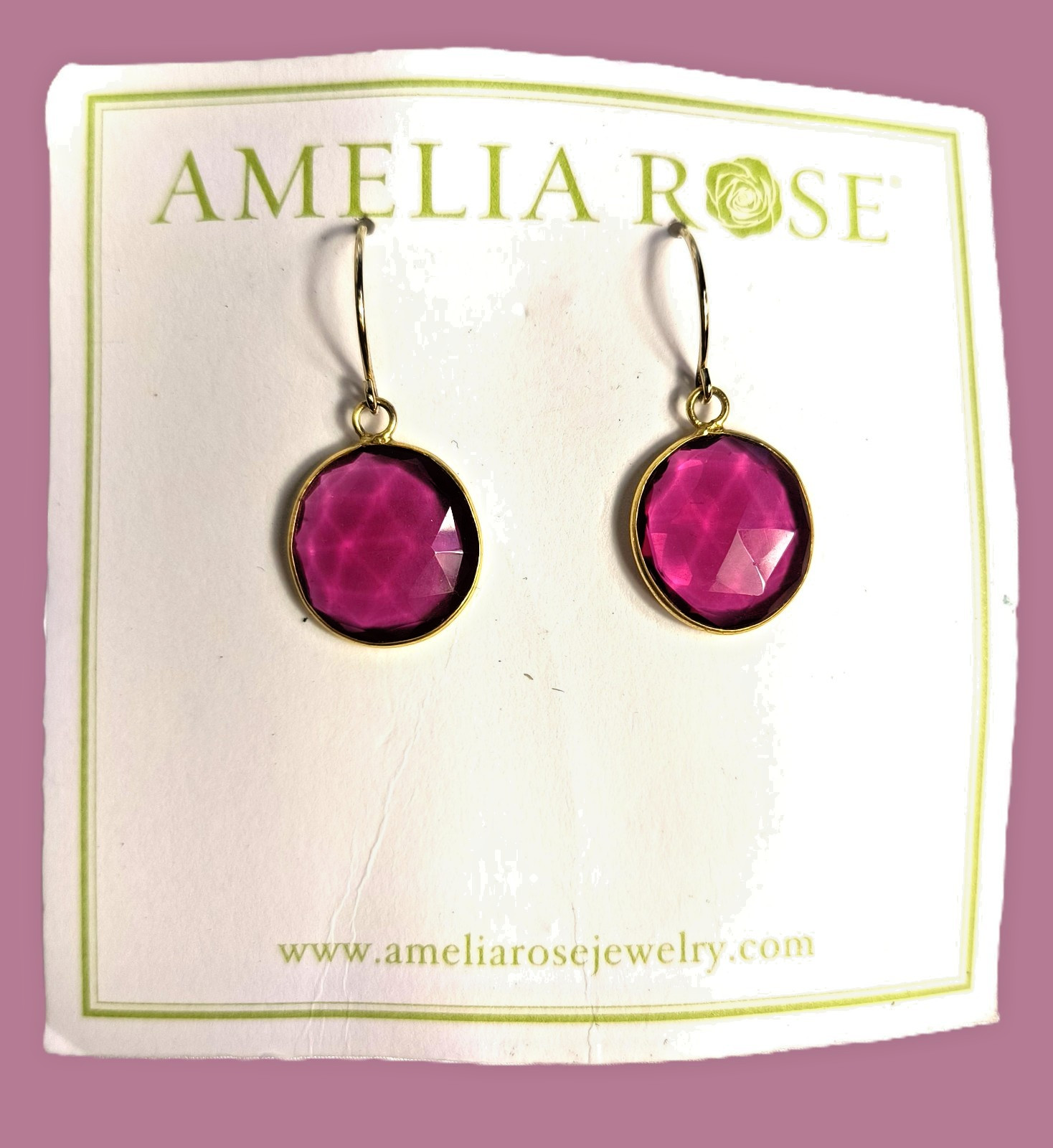 New Kristin Earrings by Amelia Rose Hot Pink Chalcedony Gold Vermeil Bezels