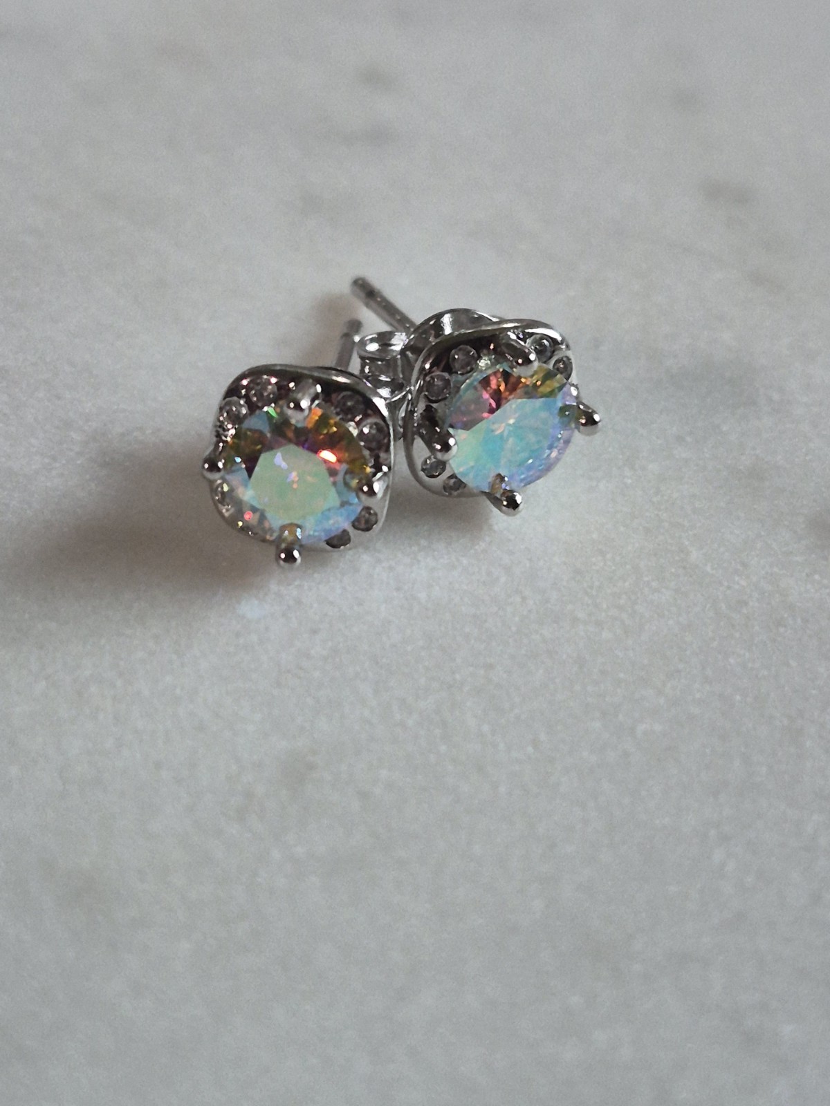 Rainbow Blue Colored Moissanite Stud Earrings GRA Certificate