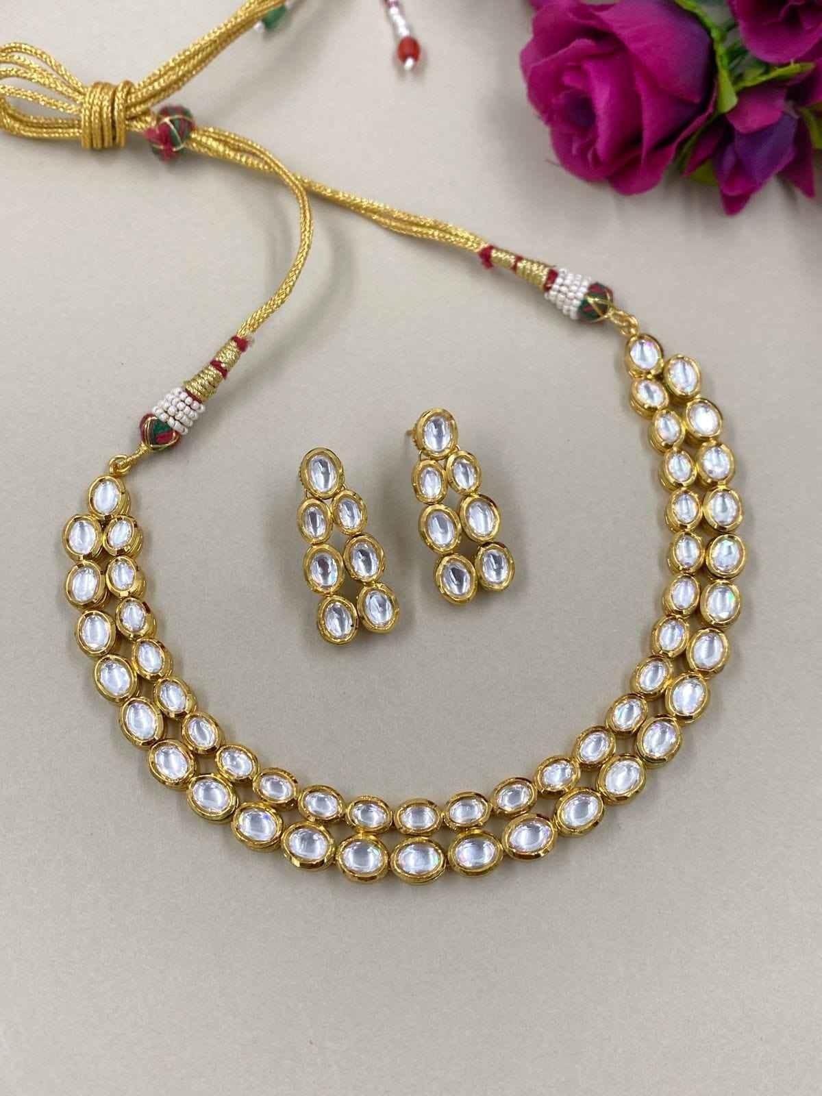 LATEST GOLD PLATED KUNDAN DESIGNER BRIDAL NECKLACE ARTIFICIAL JEWELLERY SET NEW