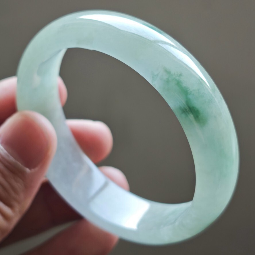 59mm Green White Emerald Icy Jadeite Jade Bracelet Bangle Burma Jade Bangle 2672