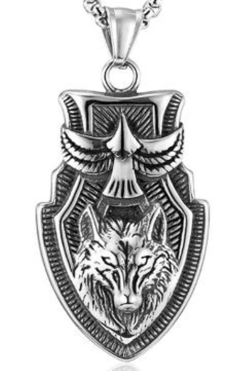 Norse Nordic Wolf Wolfs Head Pendant Viking Charm for mens Necklace D2535