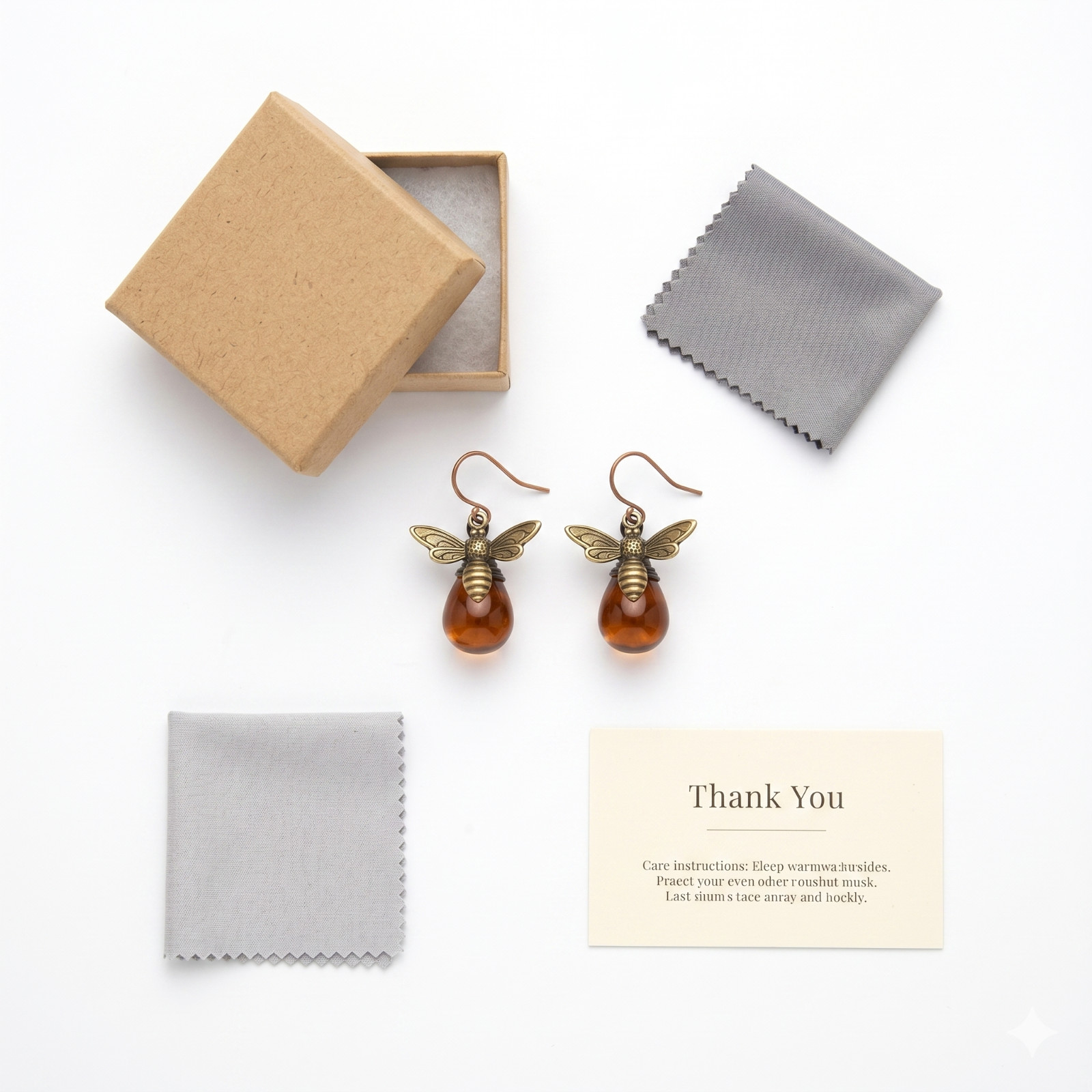 Amber Honey Bee Earrings Gold Drop Dangle Vintage Boho Gift for Women