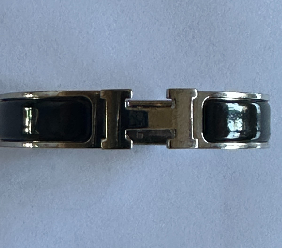 Hermès Clic clac H PM Black Enamel Palladium Bangle Bracelet Made In France
