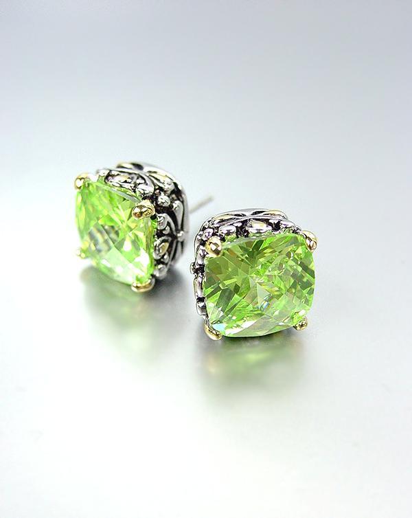 Designer PETITE Silver Gold Balinese Filigree Peridot Green CZ Crystal Earrings