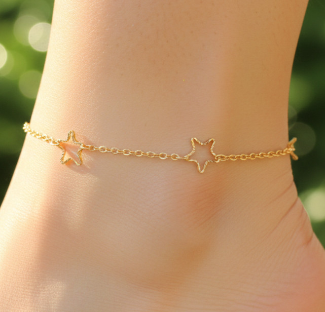 18K Gold Plated Anklet Gold Tone Brass Anklet Minimalist Star Charm Anklet