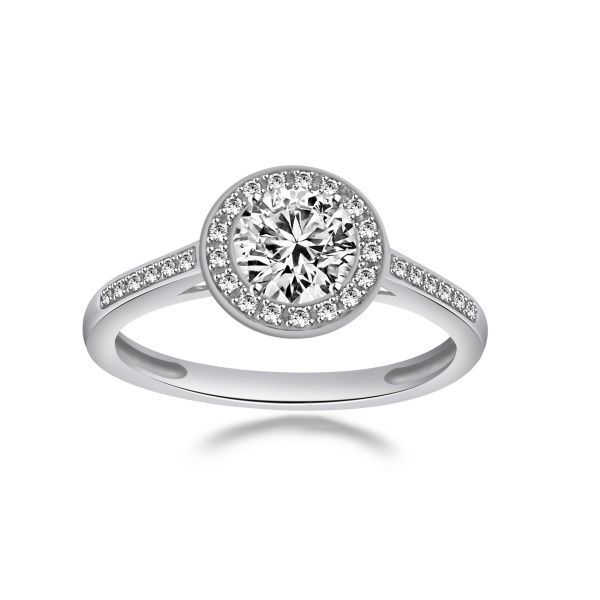 1.10Ct White Gold Plated Round Cut Simulated Diamond Halo Engagement Ring