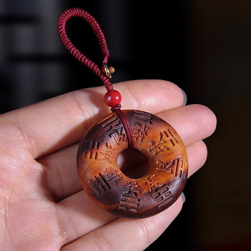 4cm Lightning-struck Peach Wood Gossip Necklace Pendant Keychain Chinese Retro