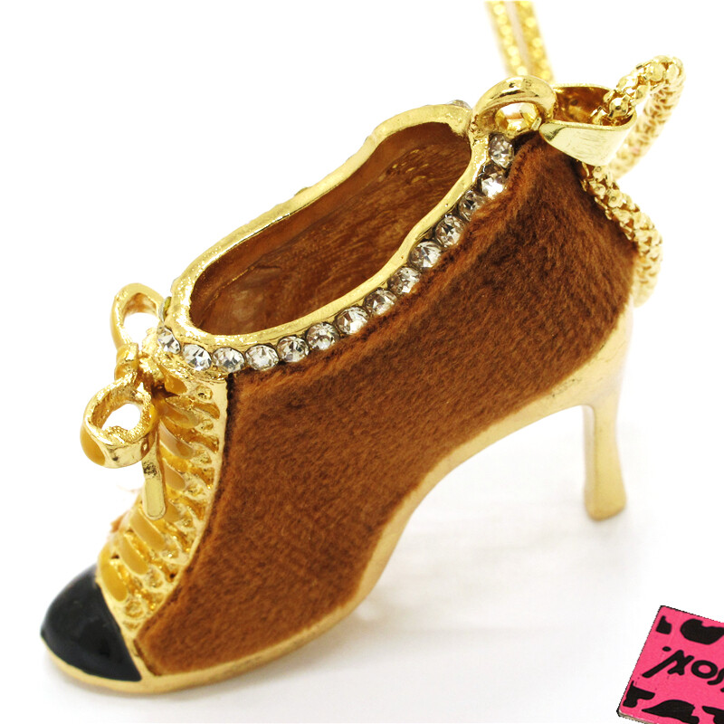 New Fashion Women Brown Lambskin Shoes Vintage Crystal Pendant Chain Necklace