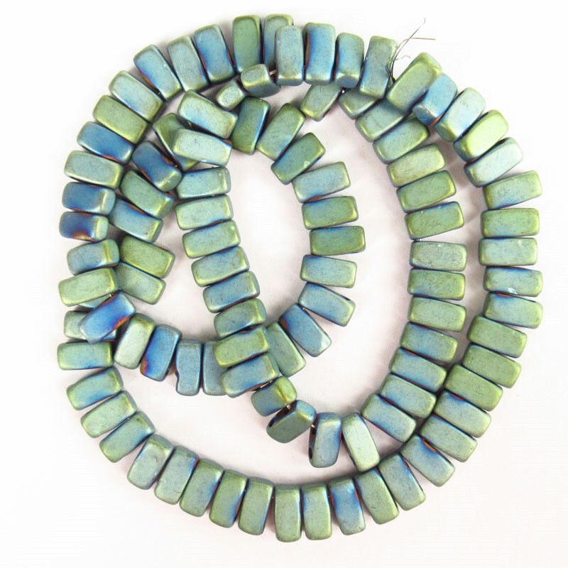 1Strand 8x3x3mm Matte Blue Green Hematite Oblong Loose Bead 15.5″ SJ86544