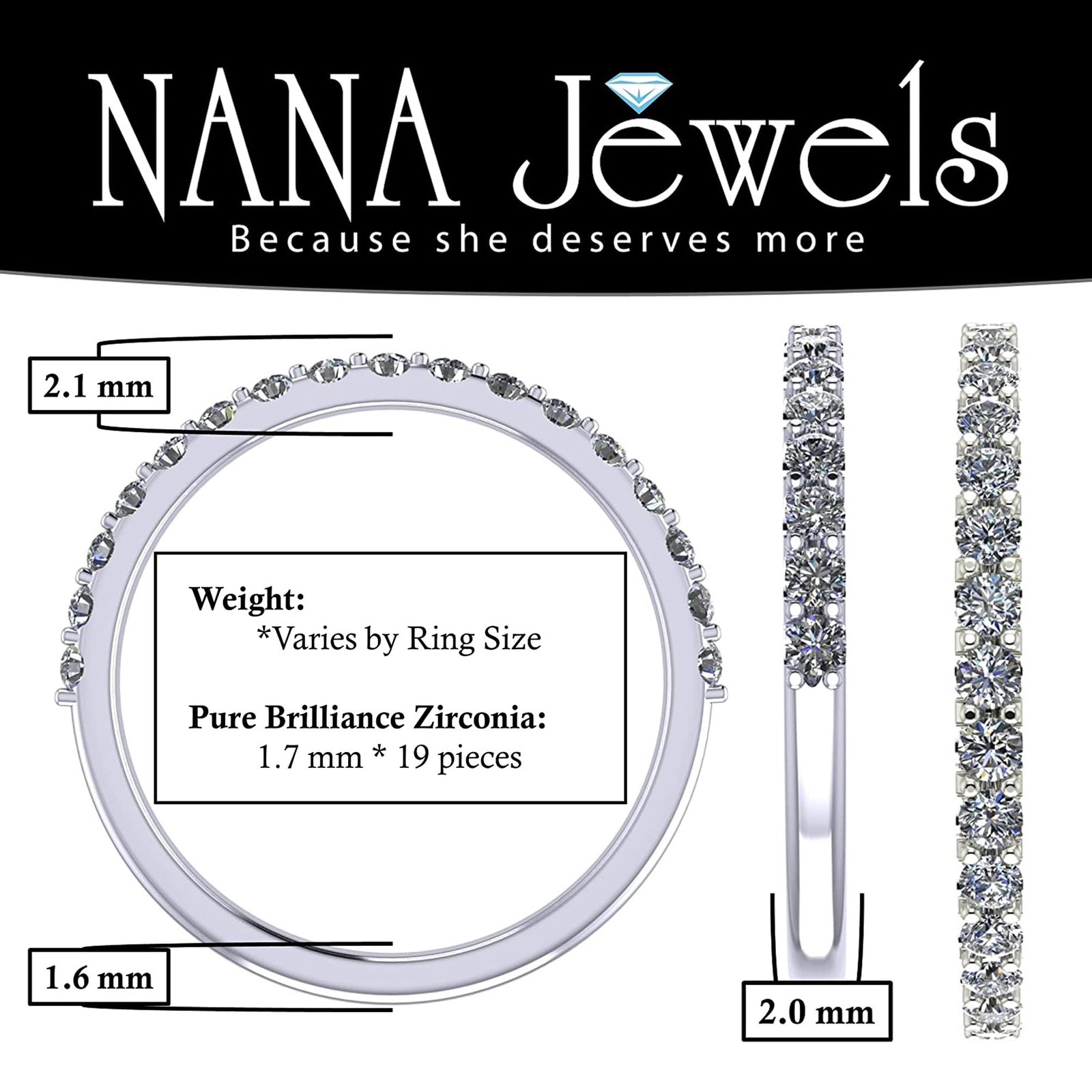 NANA Jewels CZ Simulate Diamond Round Cut Wedding Band Anniversary Promise Ring